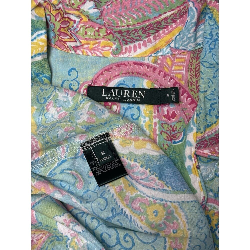 Lauren Ralph Lauren Paisley Womens Pajama Set Sz M Capri Button Up Cotton - Picture 6 of 13